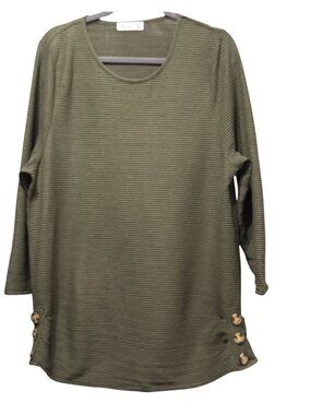 89th + Madison Olive Green Ribbed Long Sleeve Tunic Top Side Button Accents XL